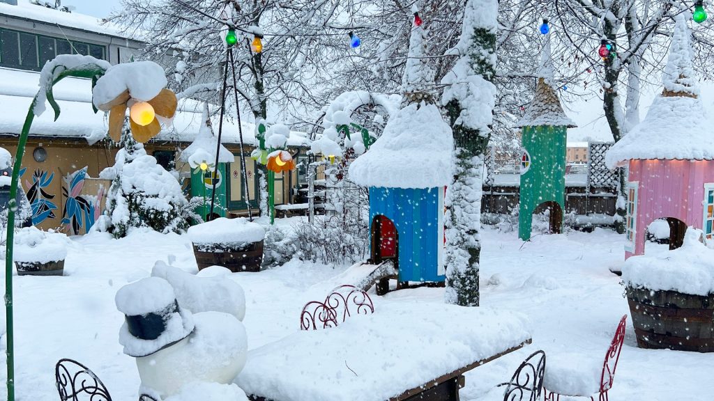 The Moomin playground covered in snow